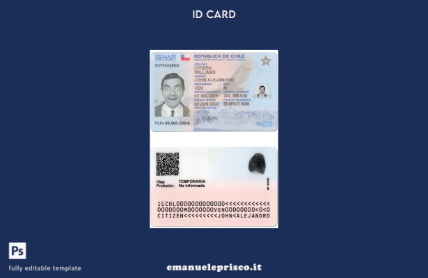 modello di documento d'identità del Cile in stile verificato